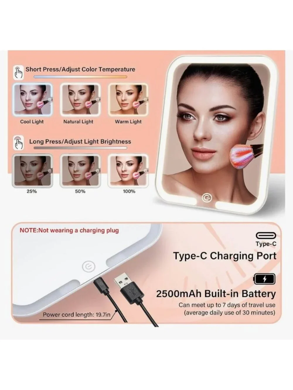 NEW! Travel Makeup Bag with Led Mirror, Hard Shell Case with 6 Detachable